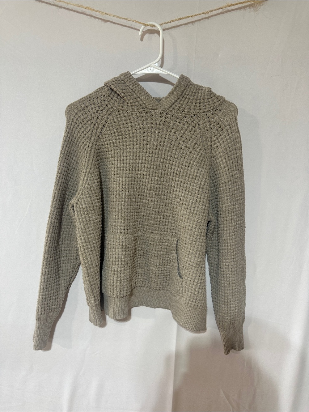 For The Republic Taupe Waffle-Knit Hooded Sweater 0086